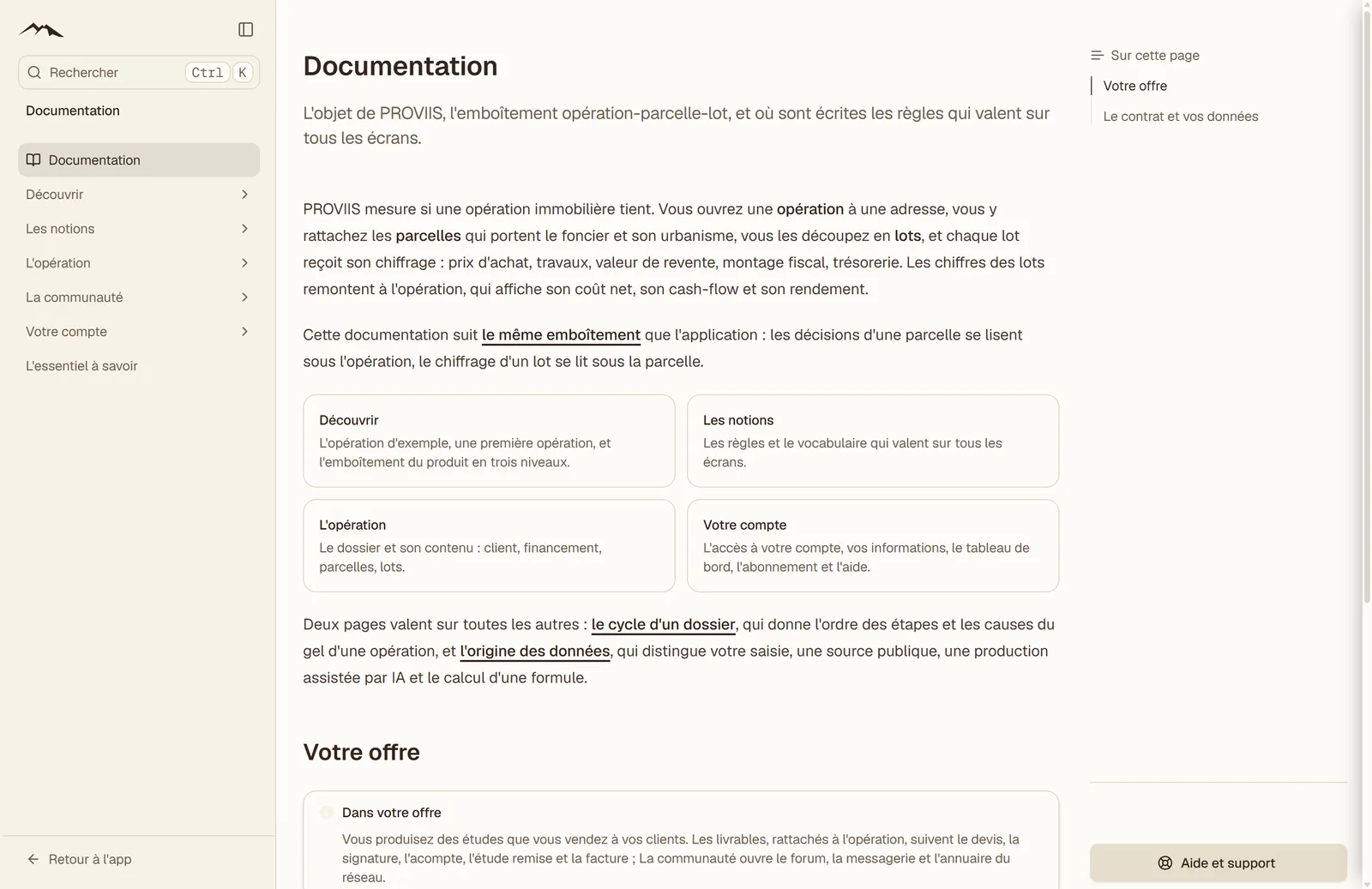 L’accueil de la documentation du logiciel PROVIIS.