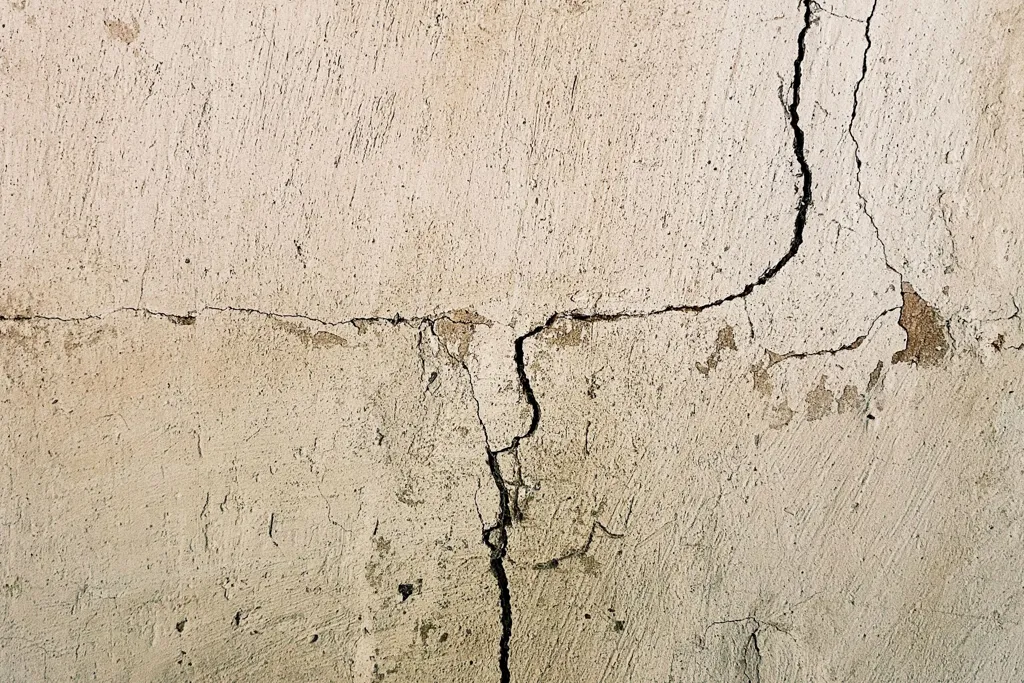 Fissures dans l’enduit d’un mur de façade
