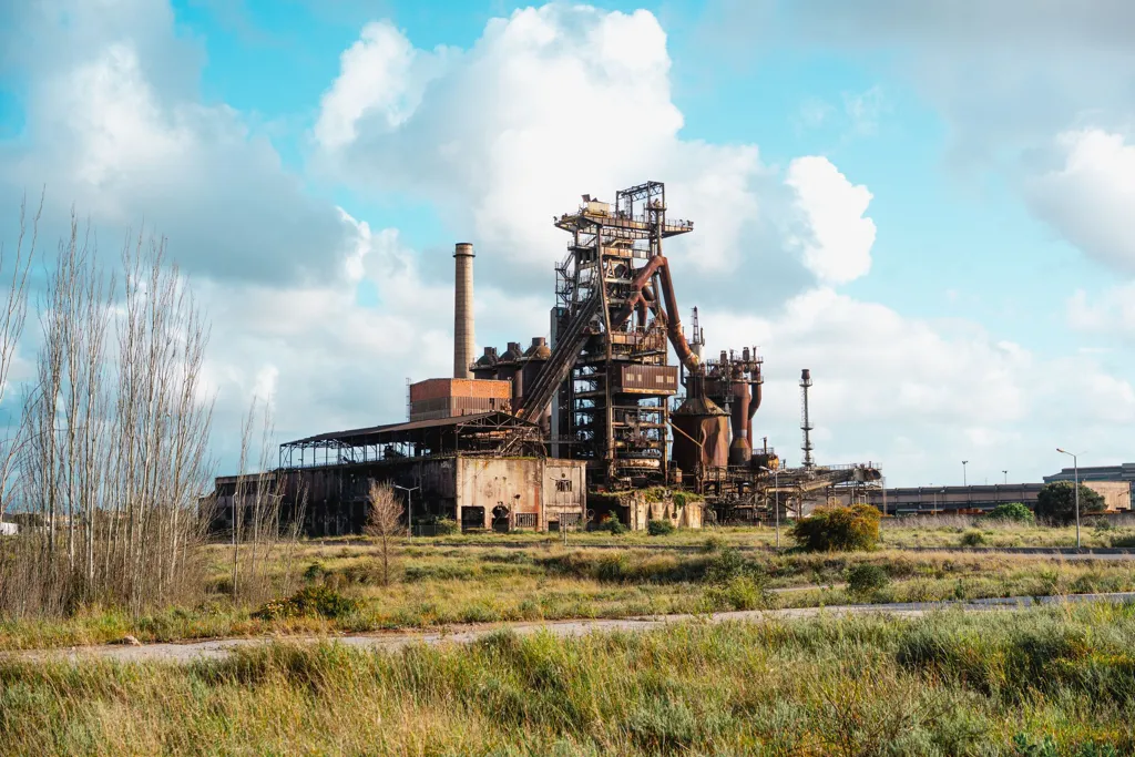 Ancienne usine abandonnée au milieu d’un terrain en friche