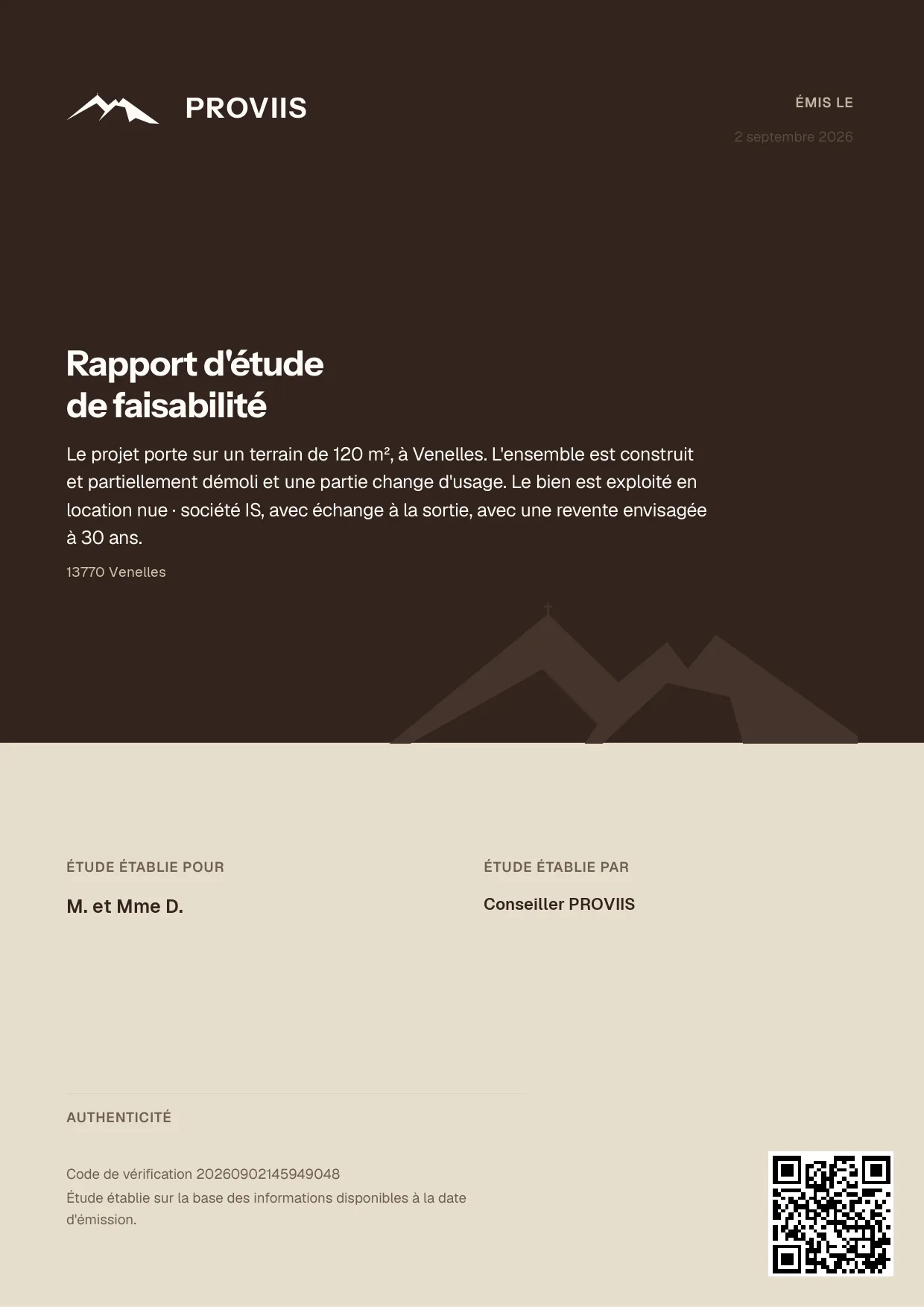 Couverture d’un rapport d’étude de faisabilité PROVIIS.
